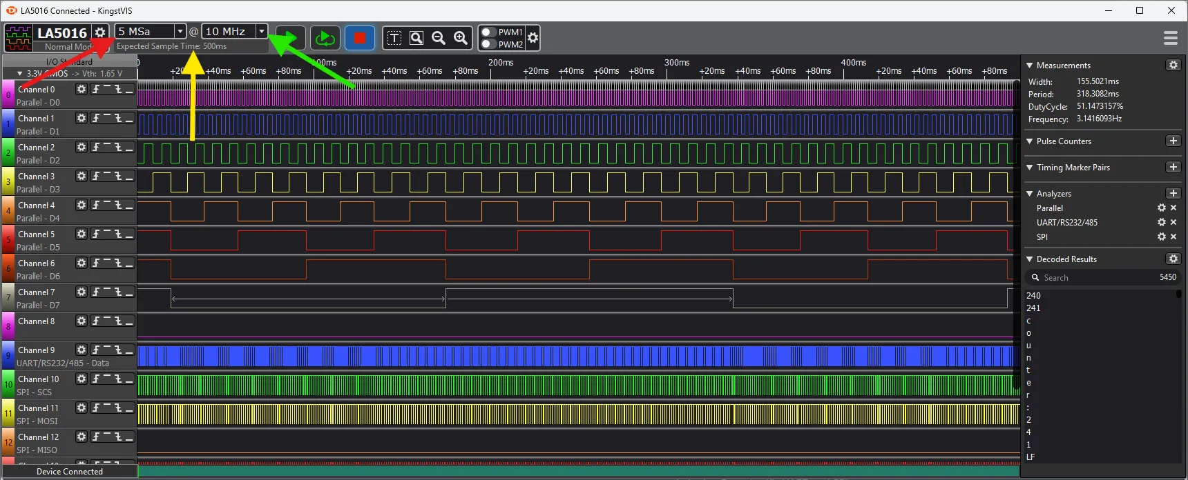 Kingst VIS - Abtastrate und Speichertiefe 1