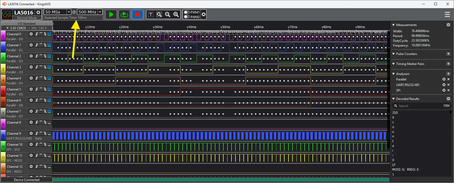 Kingst VIS - Abtastrate und Speichertiefe 3