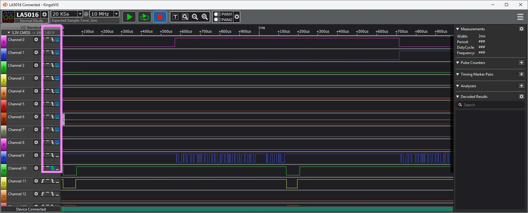 Kingst VIS - Trigger falling edge + Zähler=0 